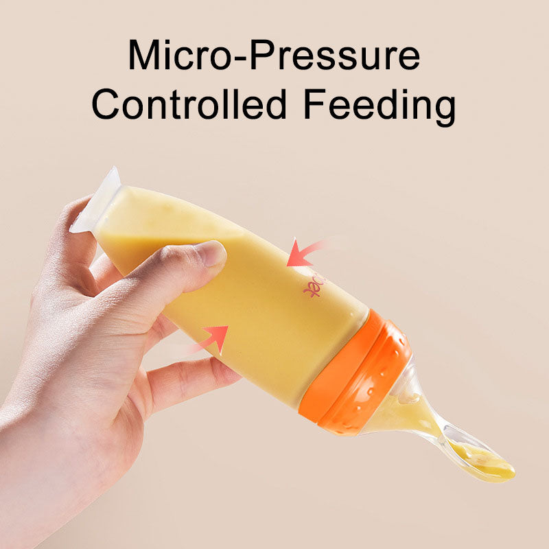 Baby silicone food feeder squeeze type anti-choking baby food spoon