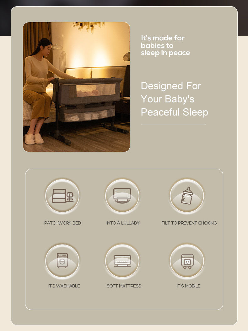 Baby Newborn Bed Splicing Large Rocking Cradle Bed Multifunctional Movable Foldable