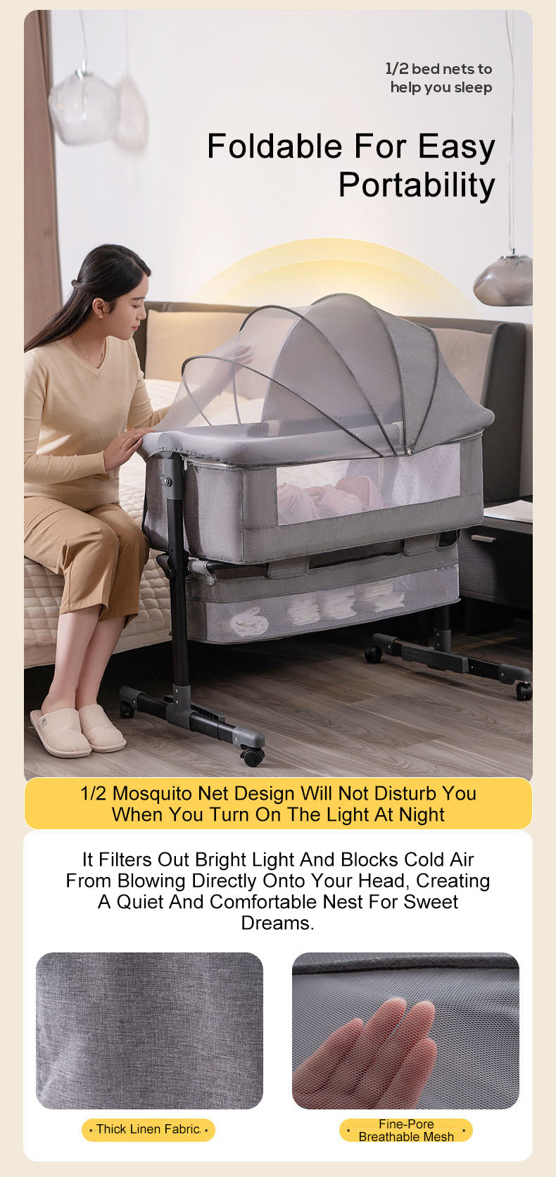 Baby Newborn Bed Splicing Large Rocking Cradle Bed Multifunctional Movable Foldable