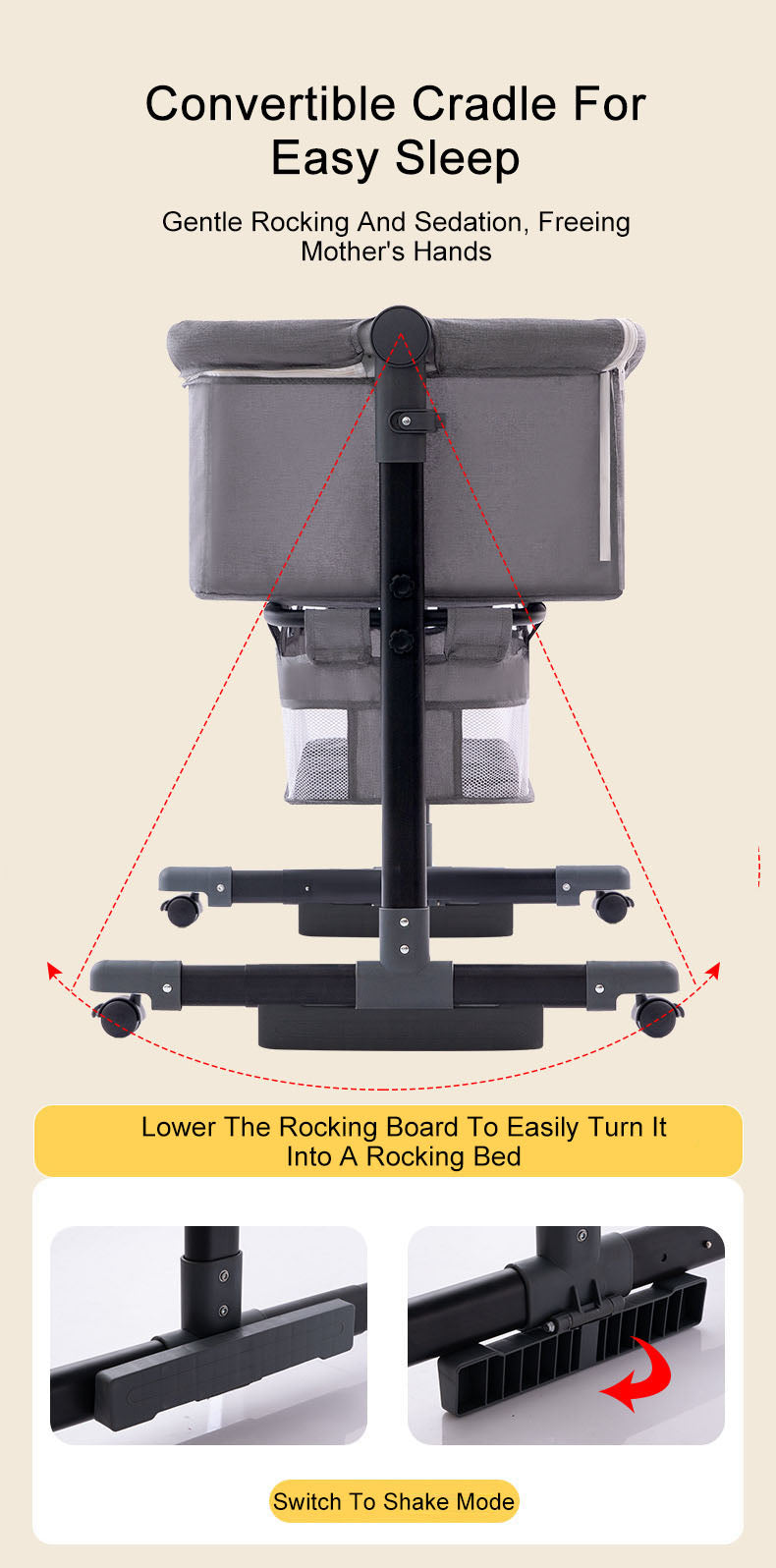Baby Newborn Bed Splicing Large Rocking Cradle Bed Multifunctional Movable Foldable