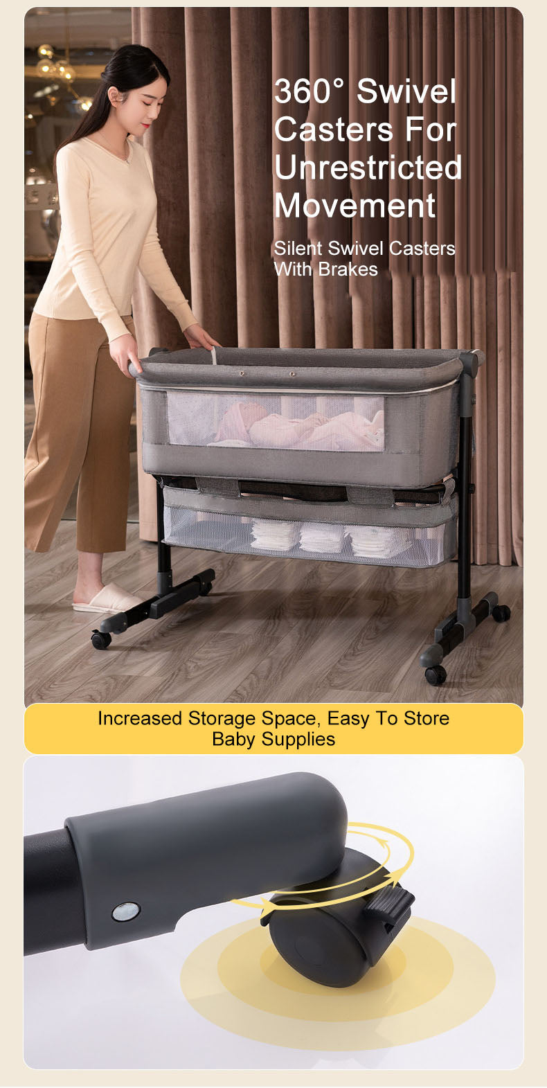 Baby Newborn Bed Splicing Large Rocking Cradle Bed Multifunctional Movable Foldable