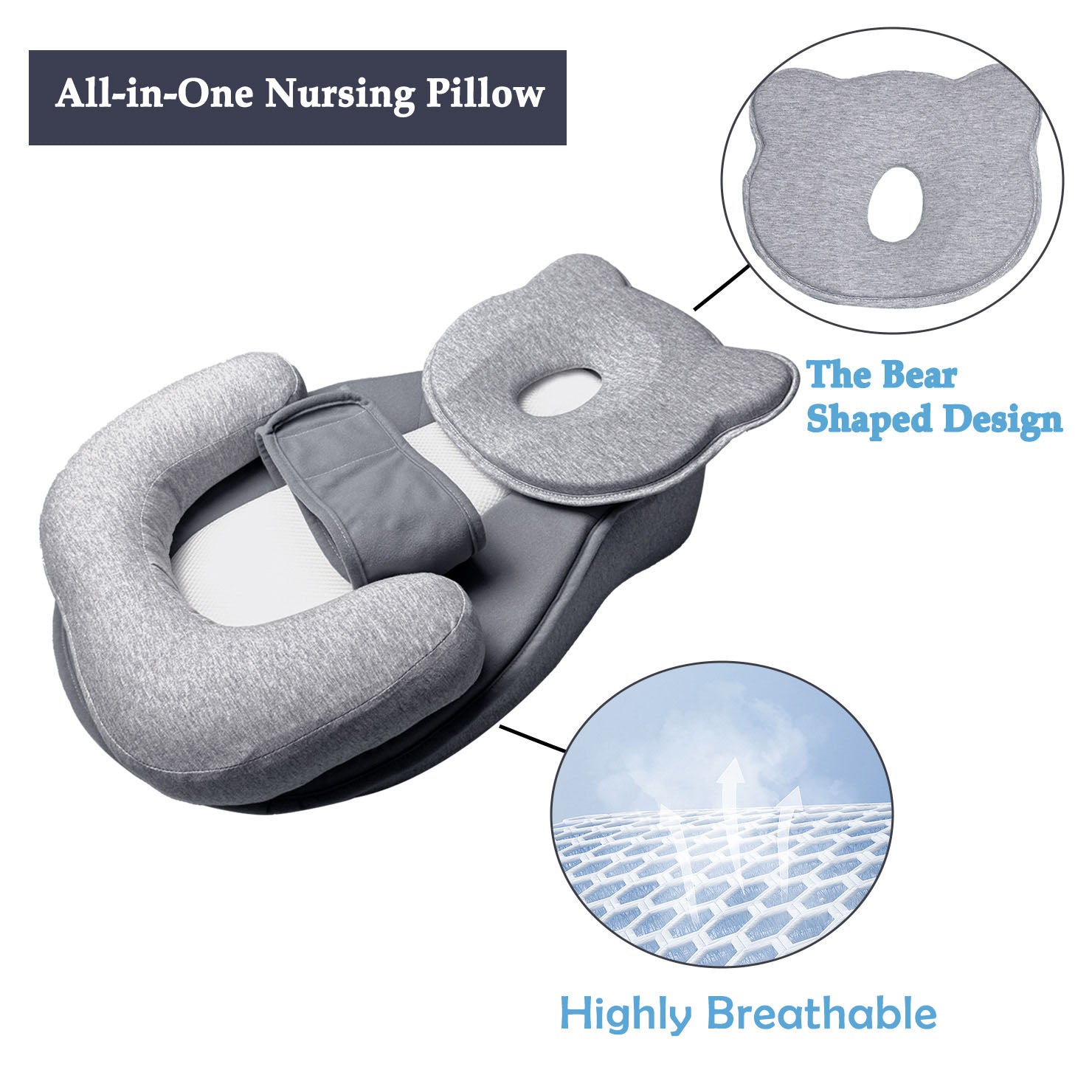 Baby Anti-Spill Reflux Breast Feeding Slope Nursing Pillow Lounger Prevents Flat Head