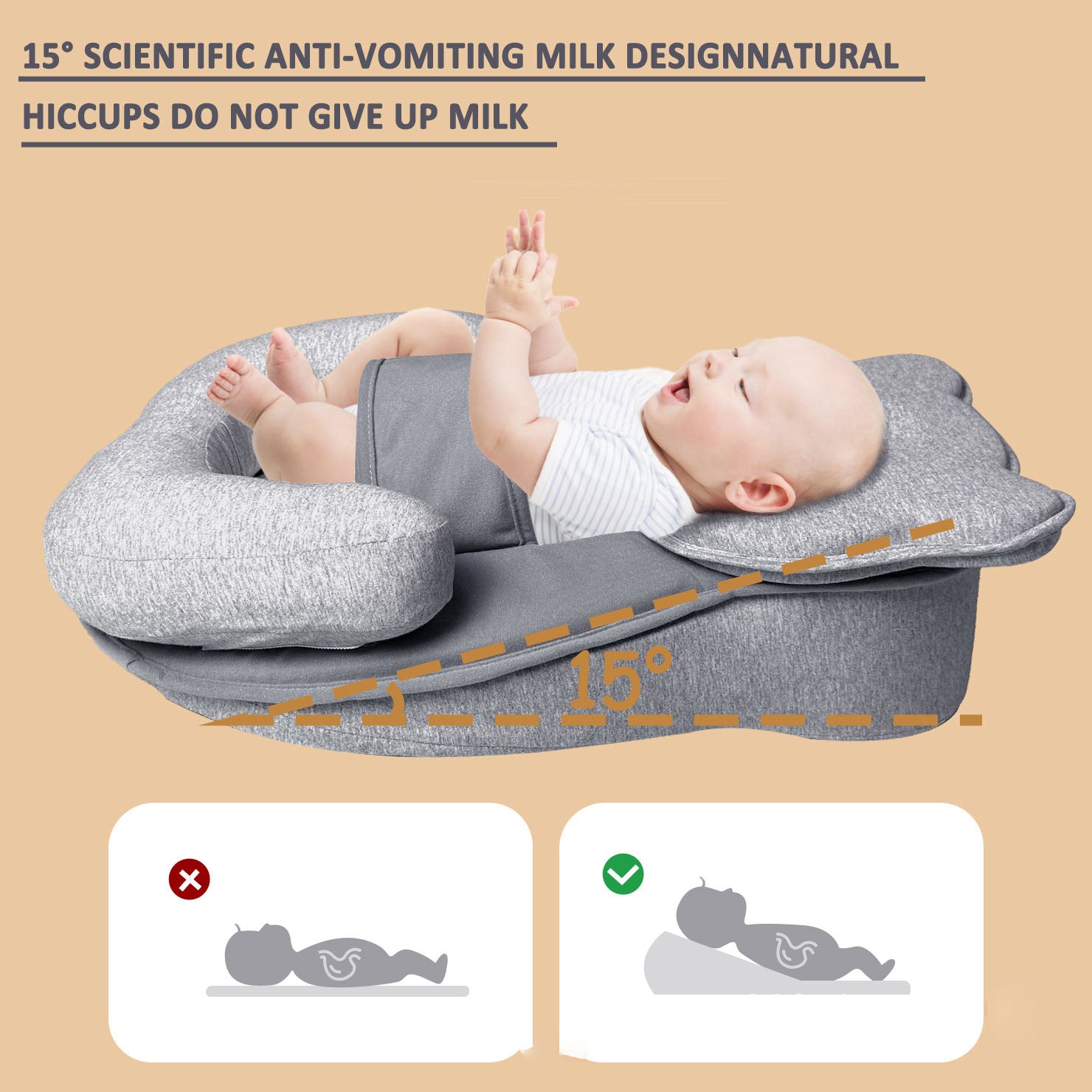 Baby Anti-Spill Reflux Breast Feeding Slope Nursing Pillow Lounger Prevents Flat Head
