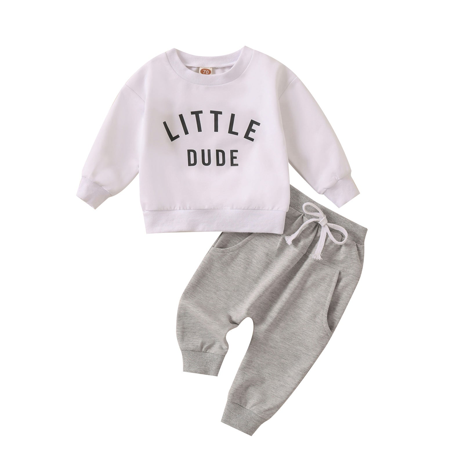 Children's Baby round neck letter print top solid color trousers two-piece set