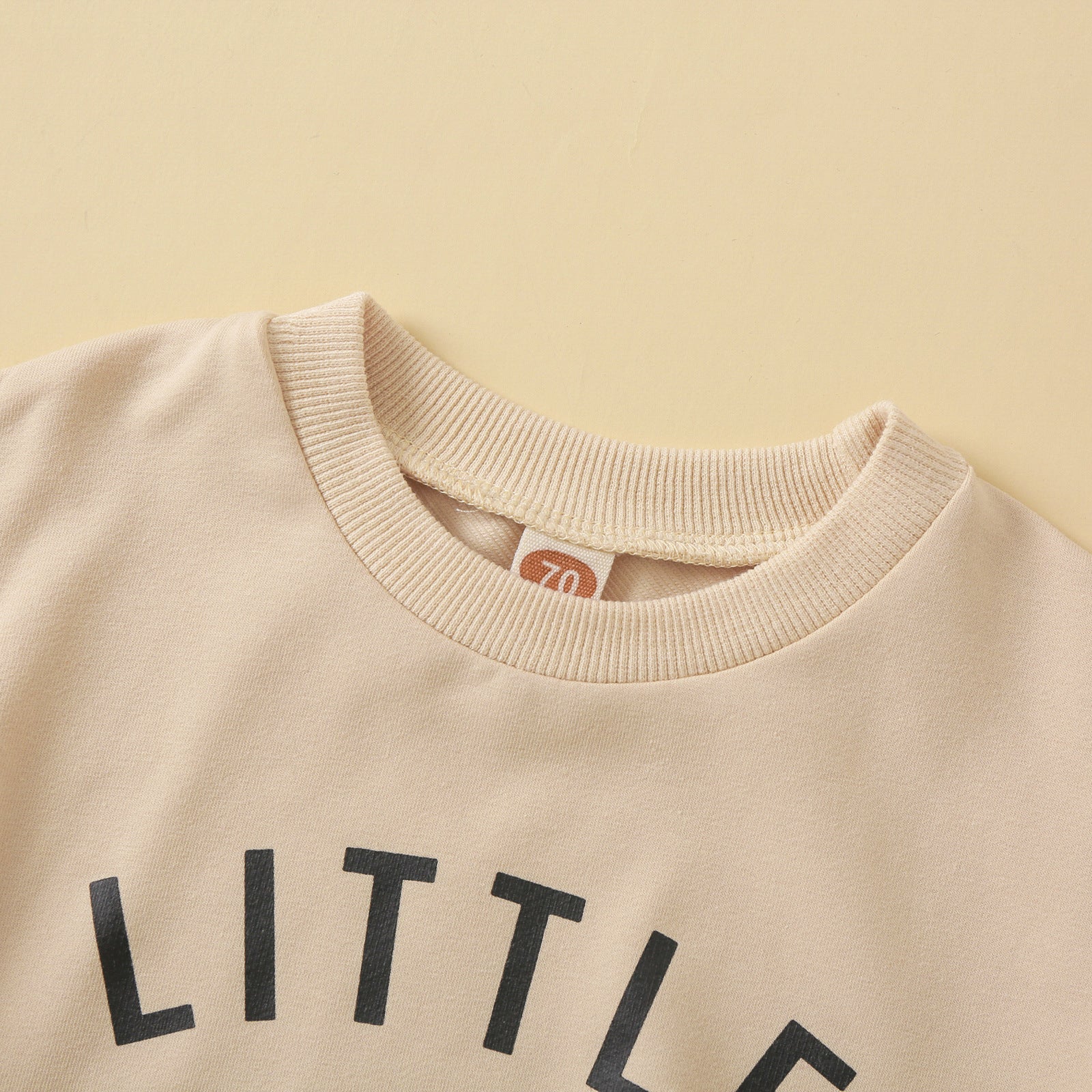 Children's Baby round neck letter print top solid color trousers two-piece set