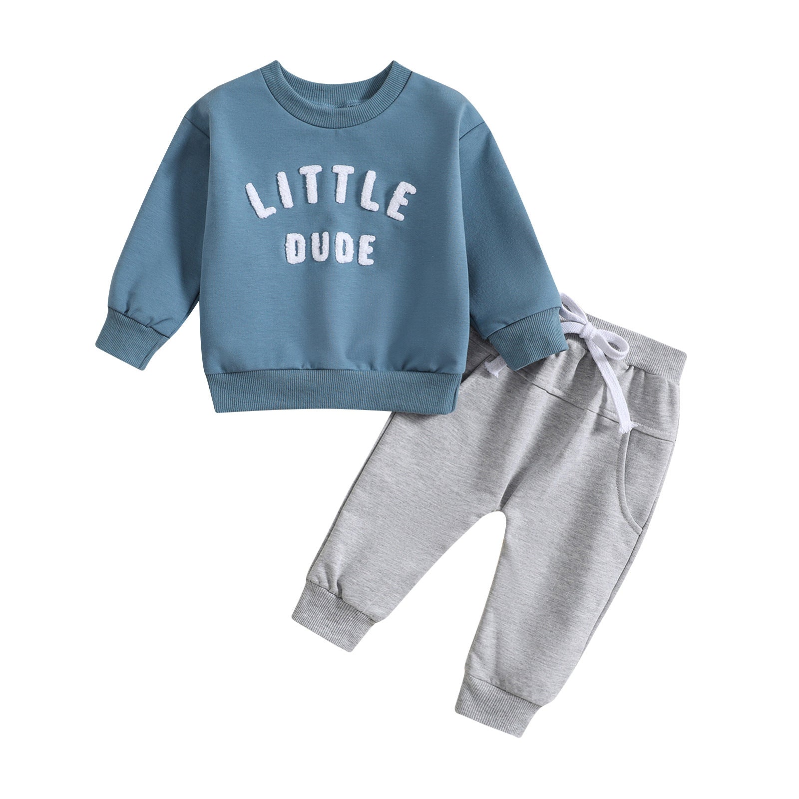 Children's Baby round neck letter print top solid color trousers two-piece set