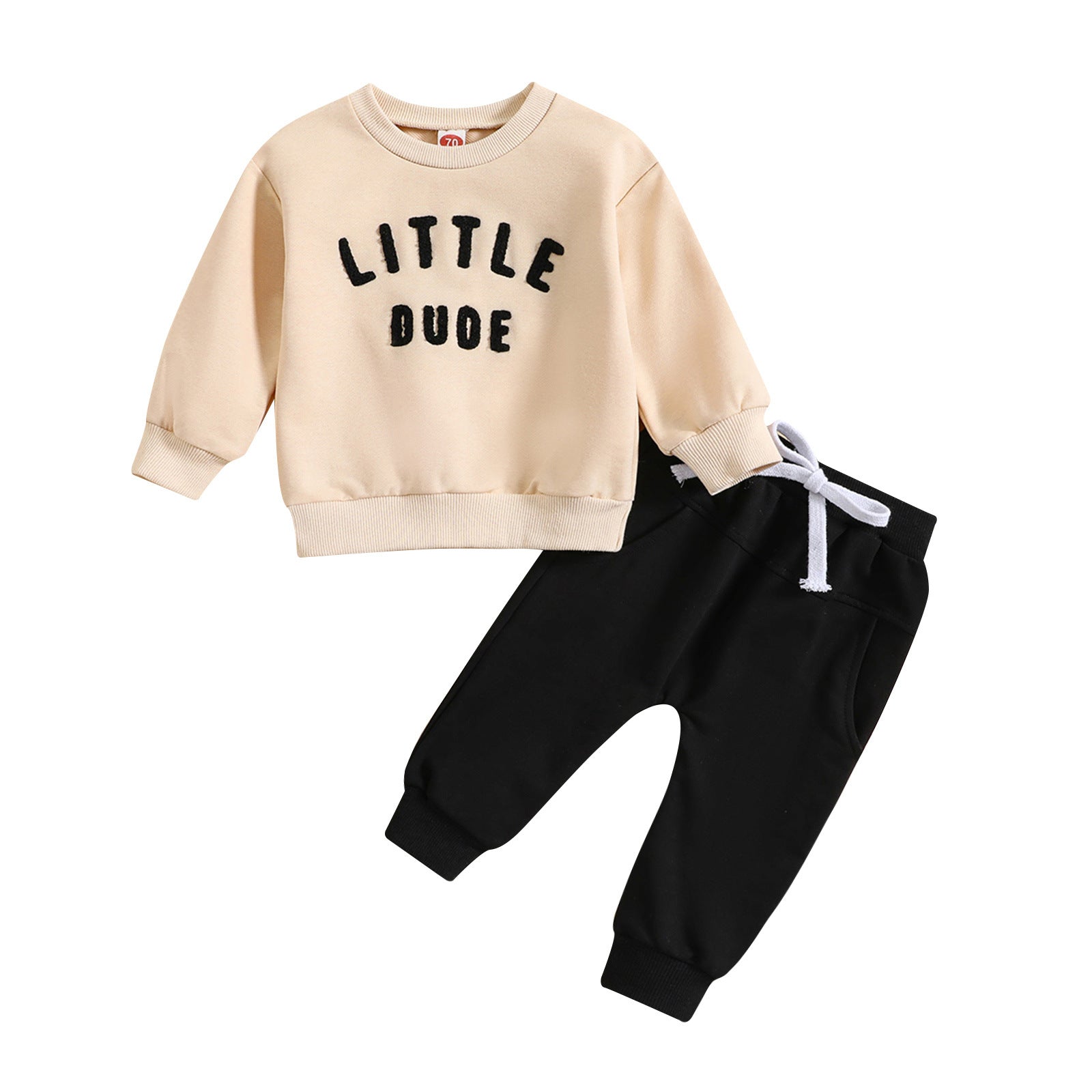 Children's Baby round neck letter print top solid color trousers two-piece set