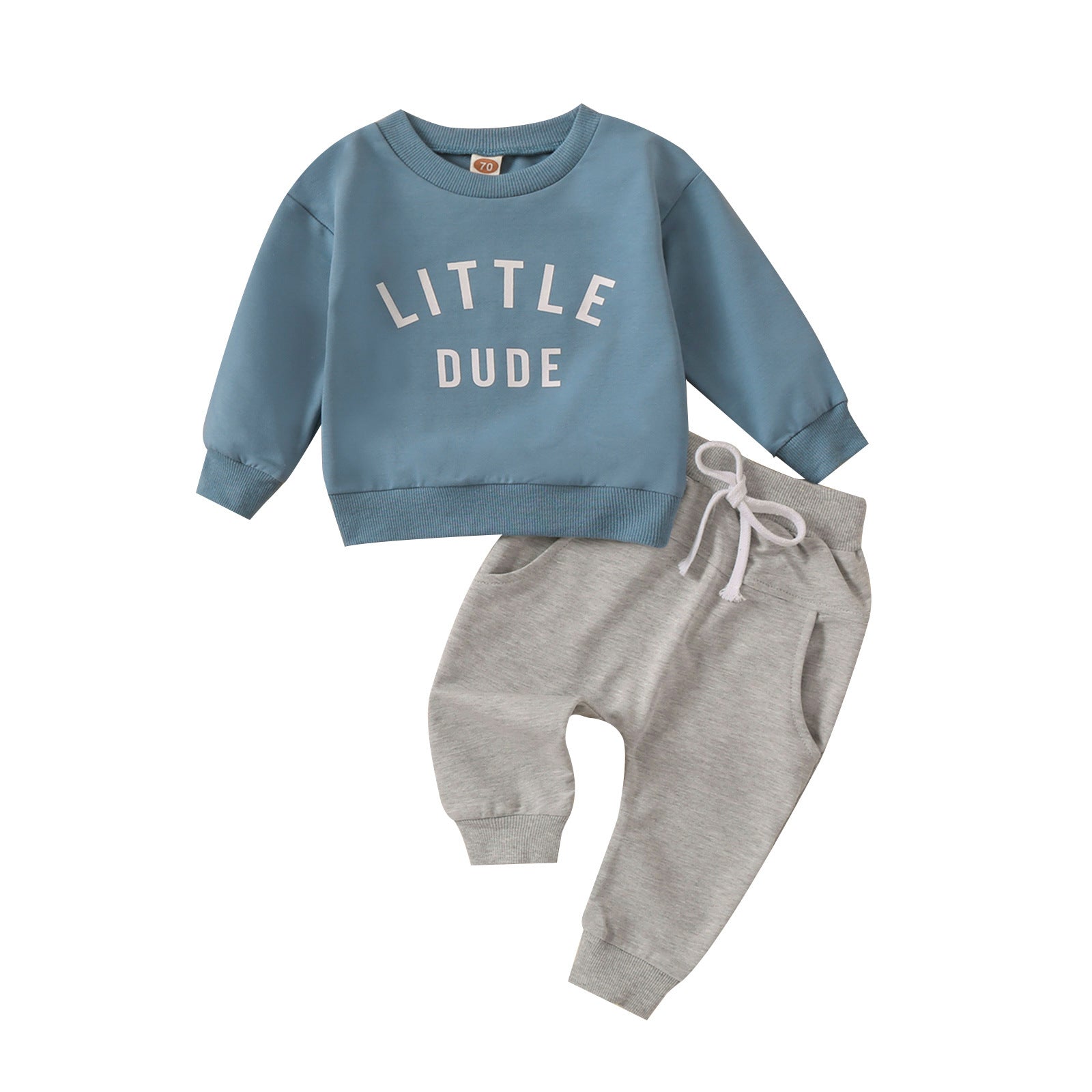 Children's Baby round neck letter print top solid color trousers two-piece set