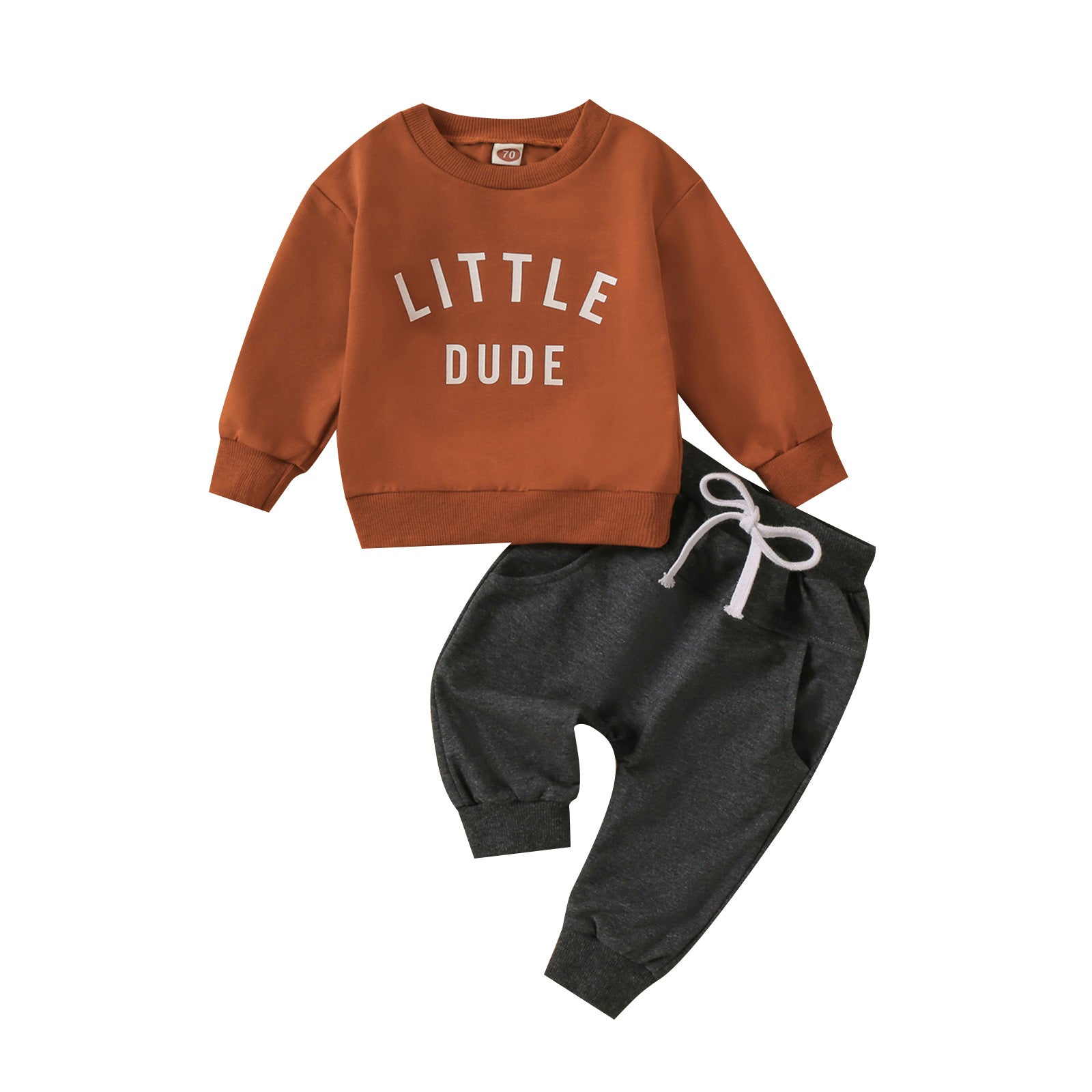 Children's Baby round neck letter print top solid color trousers two-piece set