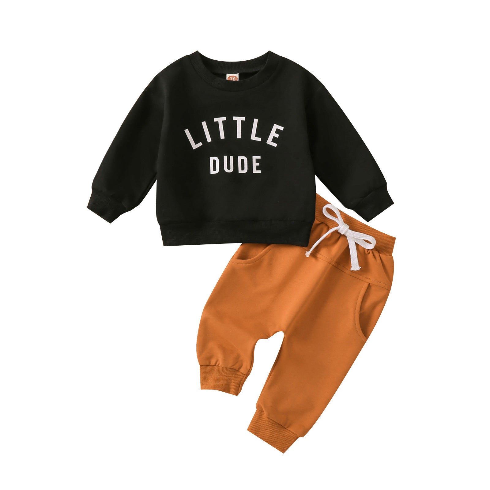 Children's Baby round neck letter print top solid color trousers two-piece set