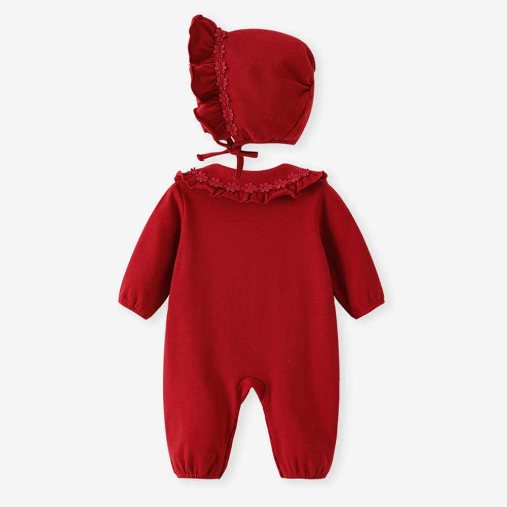 Baby Newborn red long-sleeved breathable romper onesies