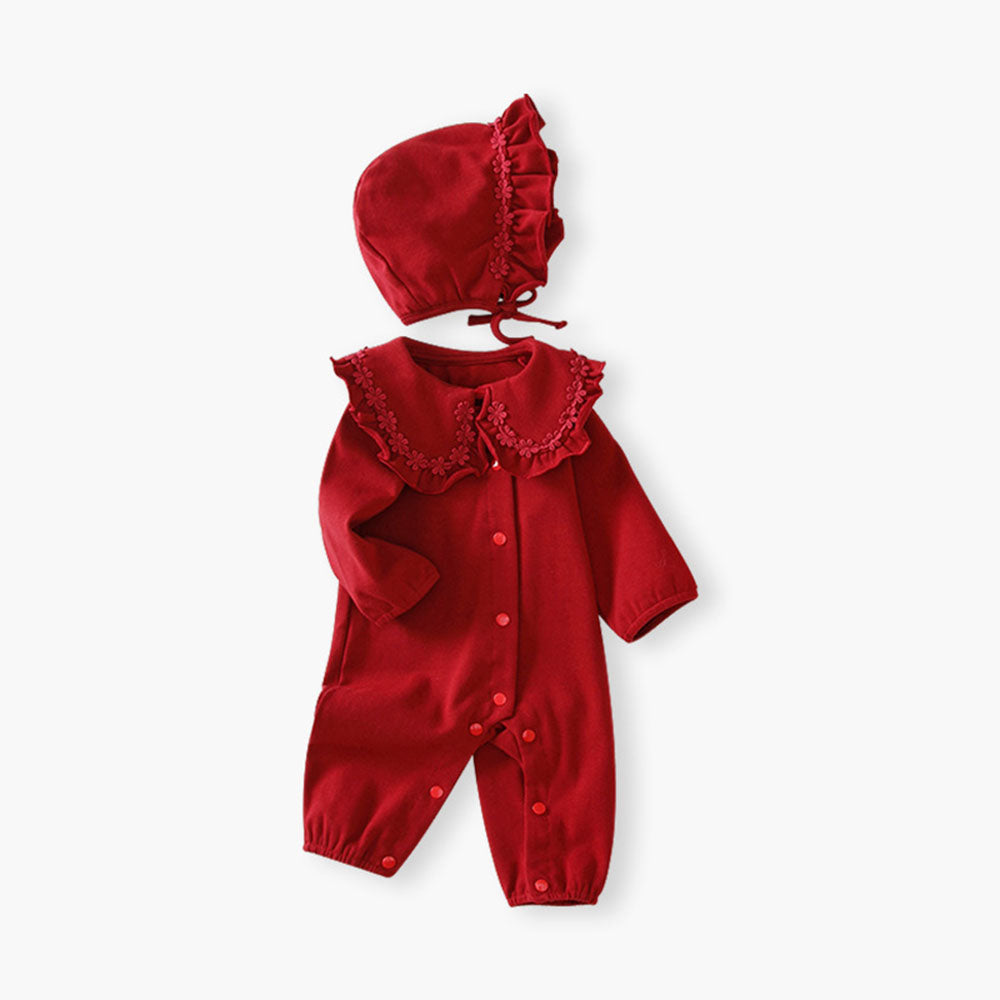 Baby Newborn red long-sleeved breathable romper onesies