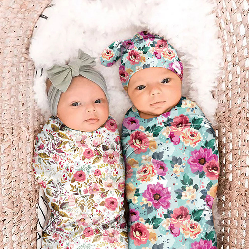 Floral Print Swaddle and Hat Set for Newborn Baby Photographers