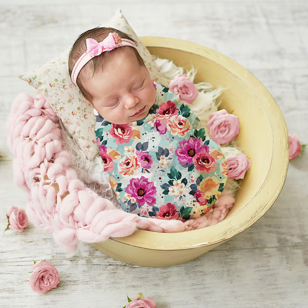 Floral Print Swaddle and Hat Set for Newborn Baby Photographers