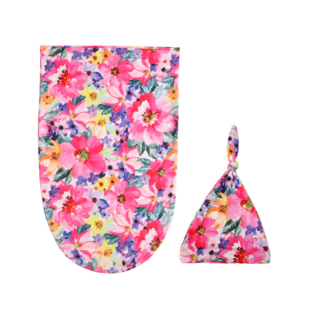 Floral Print Swaddle and Hat Set for Newborn Baby Photographers