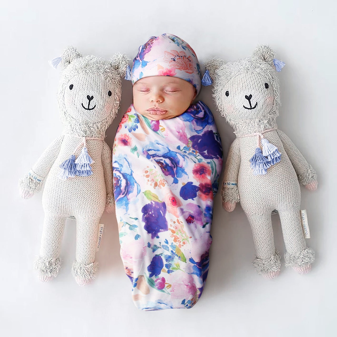 Floral Print Swaddle and Hat Set for Newborn Baby Photographers