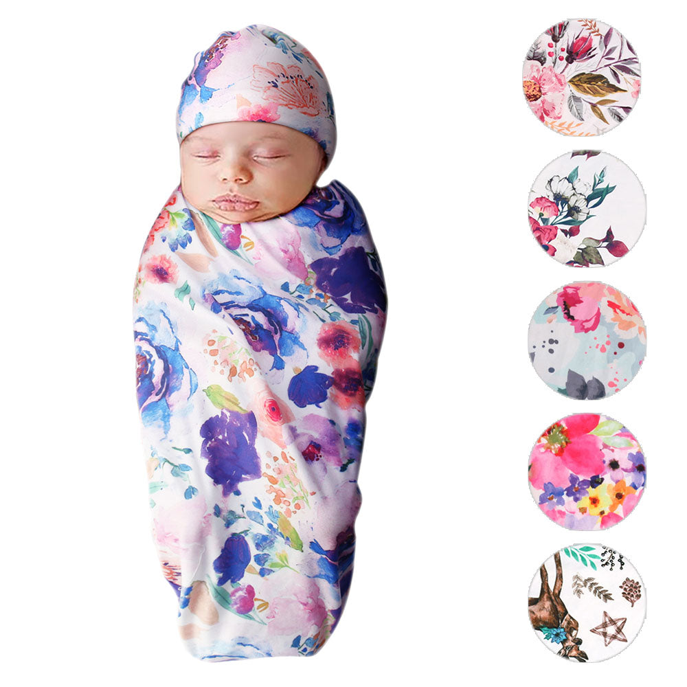 Floral Print Swaddle and Hat Set for Newborn Baby Photographers