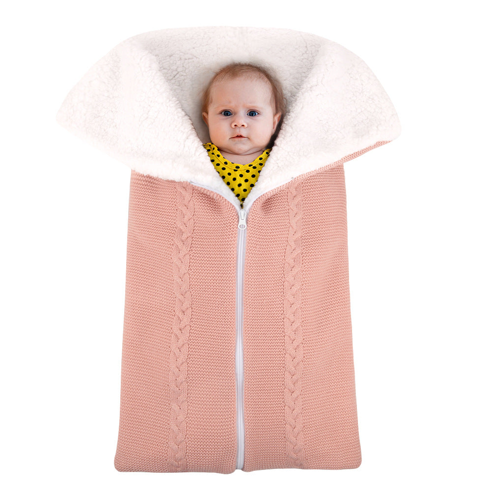 Knitted plush baby sleeping bag swaddle stroller zipper Blanket Two-in-one