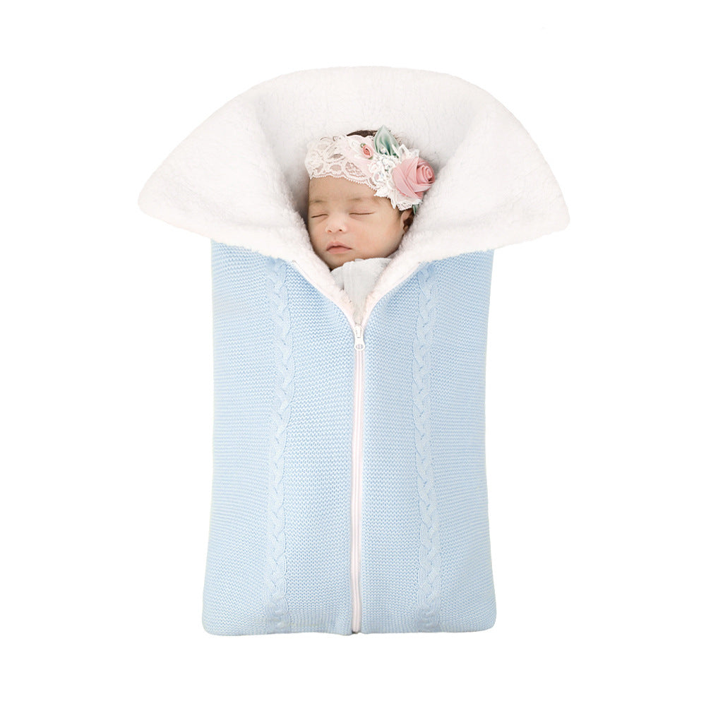 Knitted plush baby sleeping bag swaddle stroller zipper Blanket Two-in-one