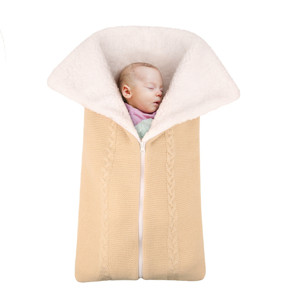 Knitted plush baby sleeping bag swaddle stroller zipper Blanket Two-in-one