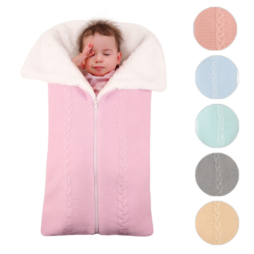 Knitted plush baby sleeping bag swaddle stroller zipper Blanket Two-in-one