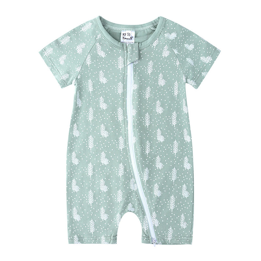 Summer baby romper cotton short-sleeved newborn double zipper