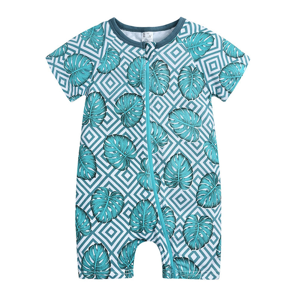 Summer baby romper cotton short-sleeved newborn double zipper