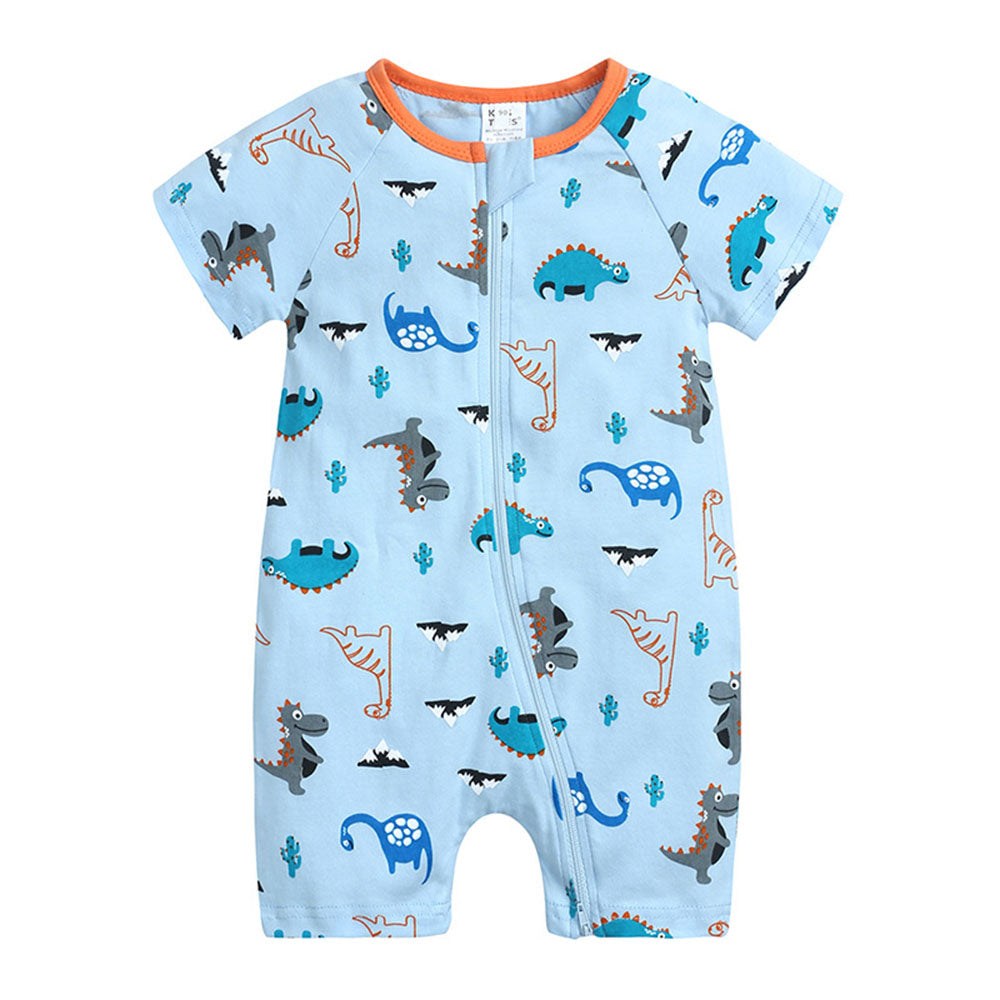 Summer baby romper cotton short-sleeved newborn double zipper