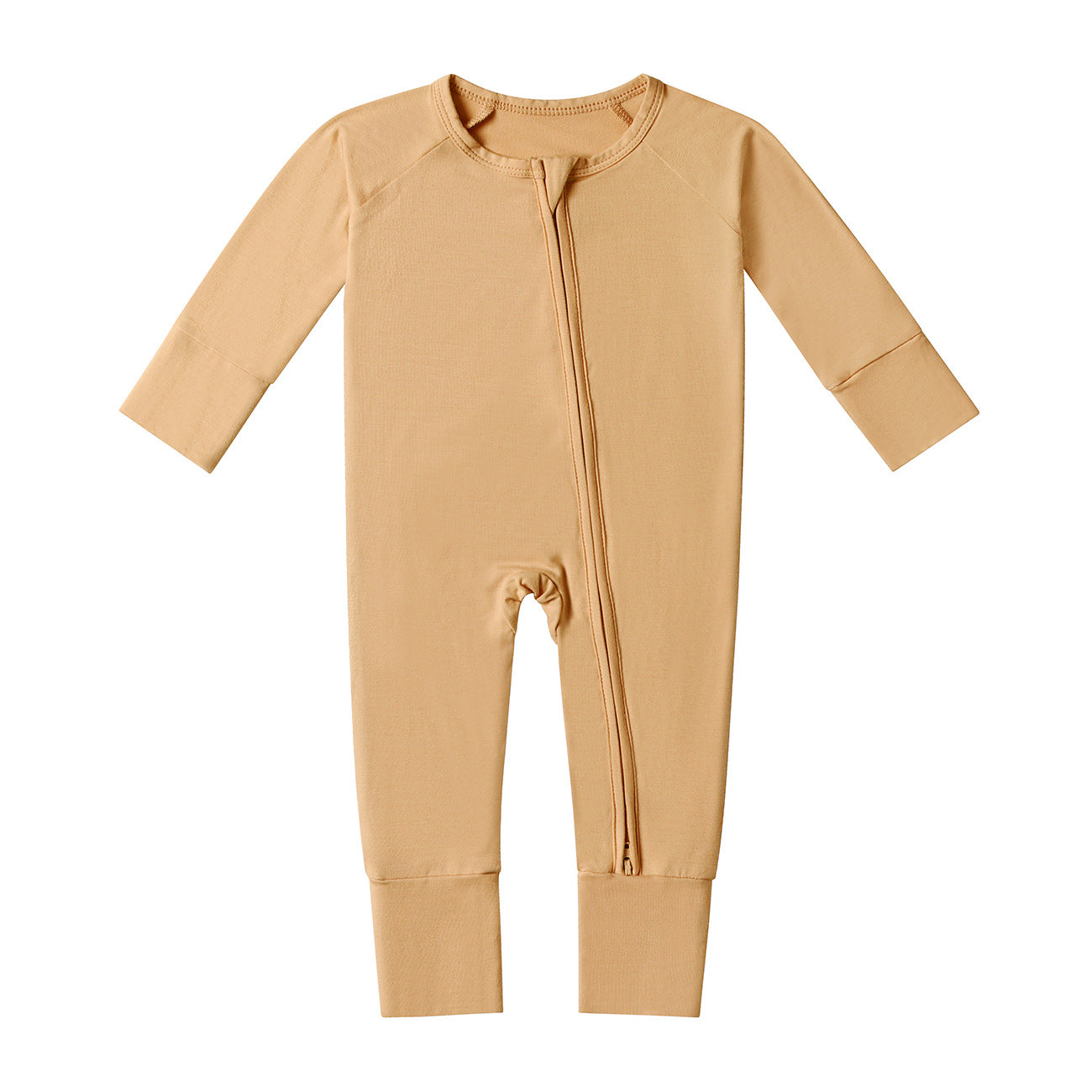Bamboo Fiber Baby Long Sleeve Zipper Bodysuit Romper Solid Color For 0-24M
