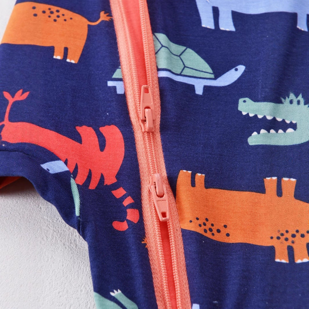 Bamboo fiber baby long-sleeved Zipper onesie Romper Fit All Season