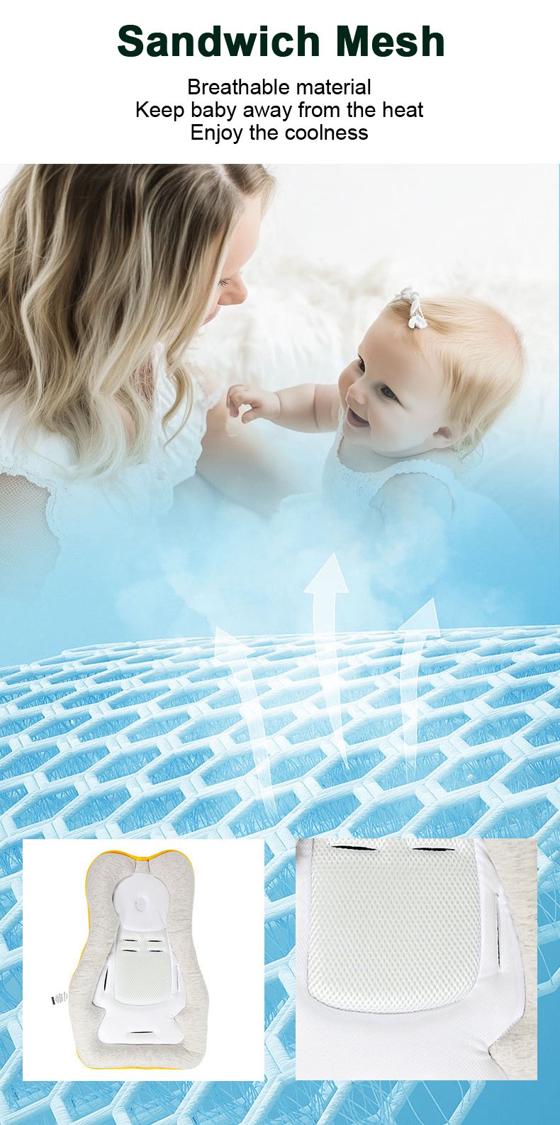 Universal Baby Infant Insert Cushion Breathable Mesh For Stroller Car Seats Bouncers