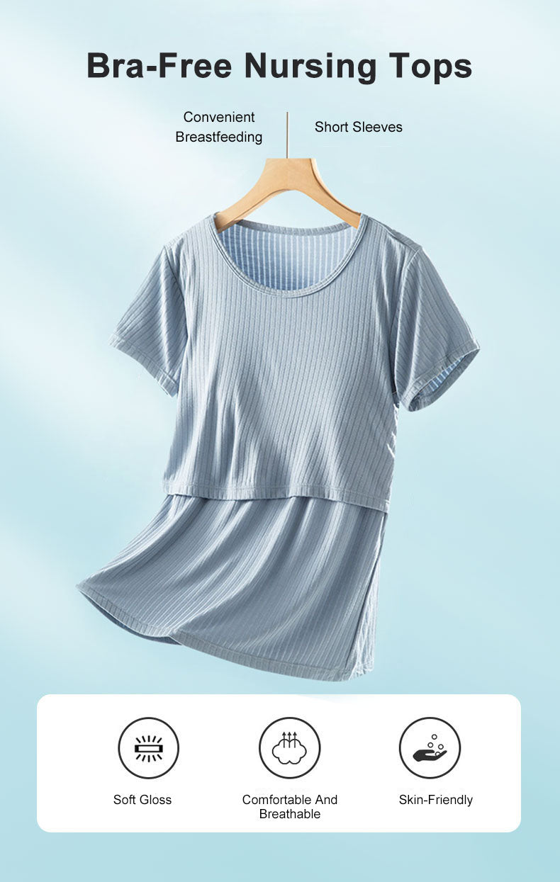 Short Sleeve Nursing Pajama Set: Button Down Sleepwear for Moms & Bump
