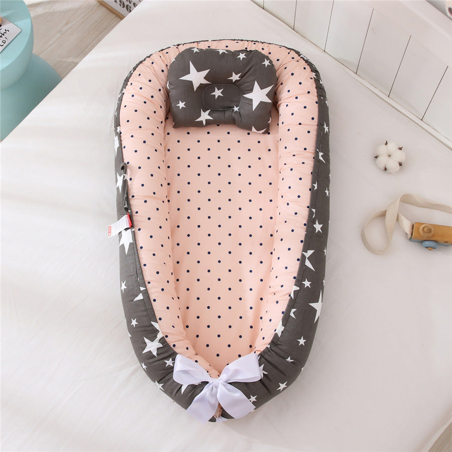 Portable Cotton Newborn Baby Lounger Pillow Breathable Adjustable Travel Bed