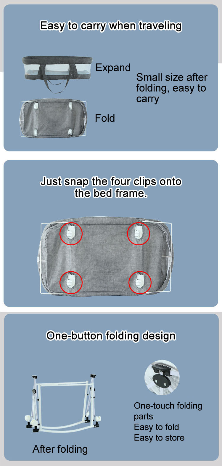 Baby newborn foldable movable outdoor portable Bassinet rocking Crib bed