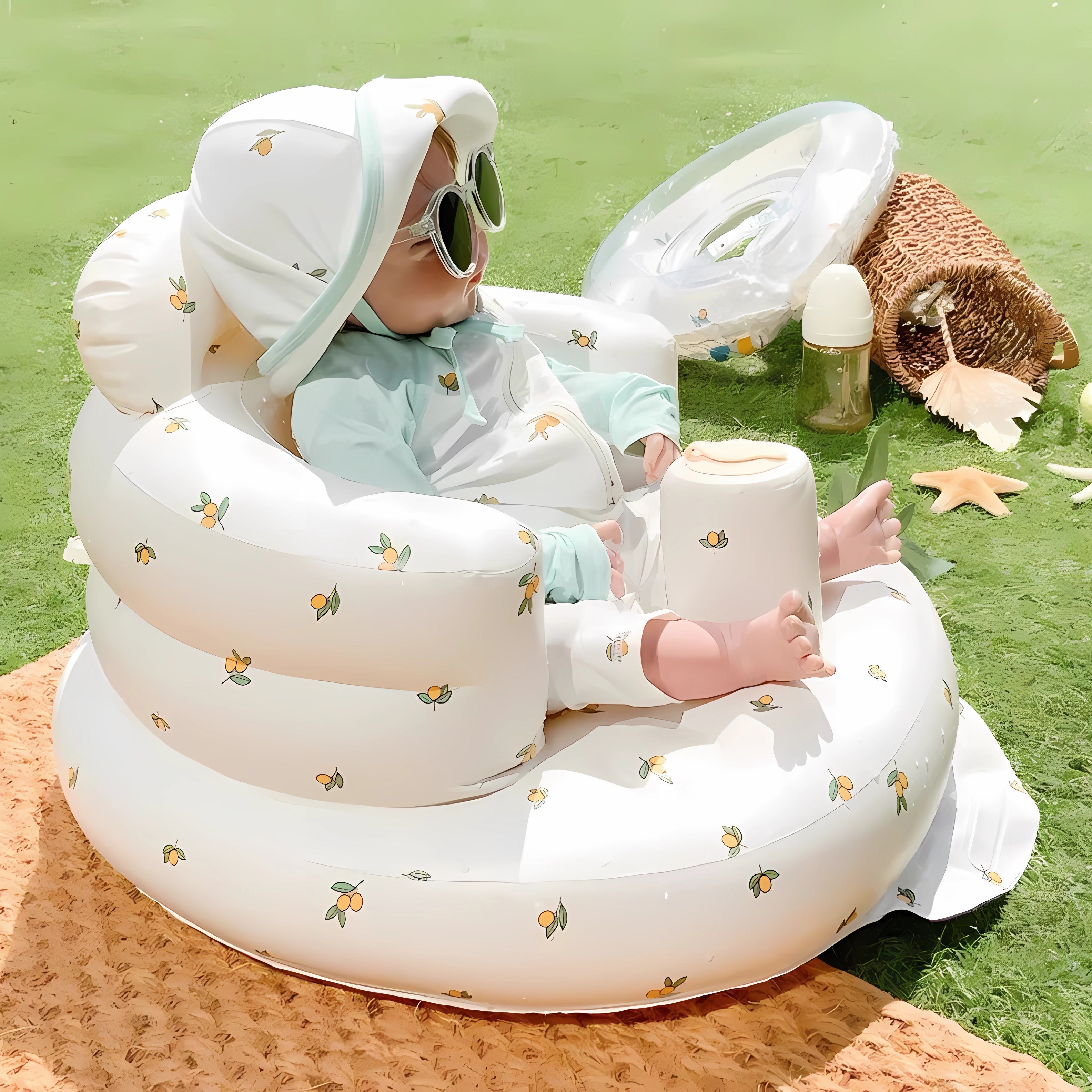 Baby sit and stand bathing bath stool anti-fall chair inflatable sofa foldable