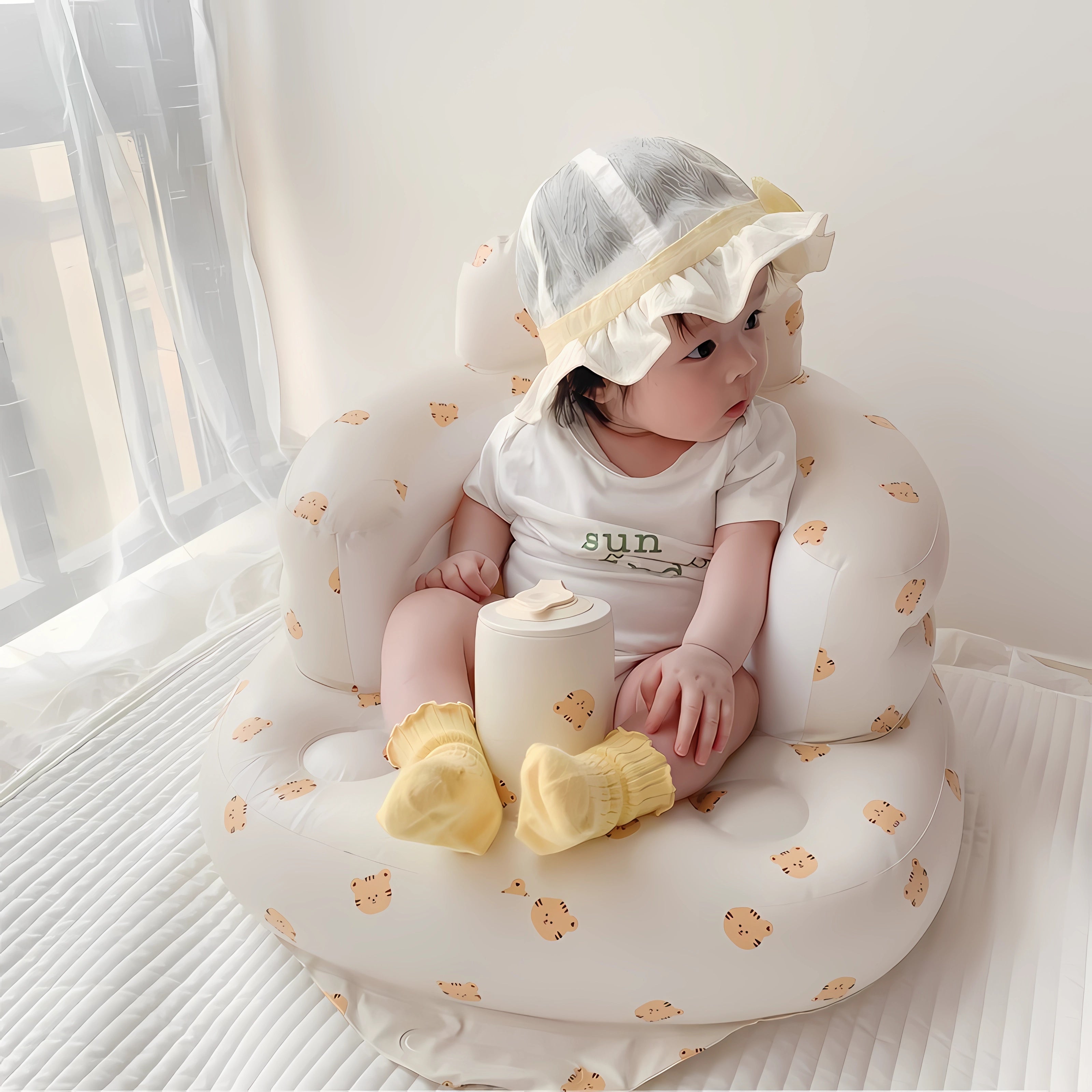 Baby sit and stand bathing bath stool anti-fall chair inflatable sofa foldable