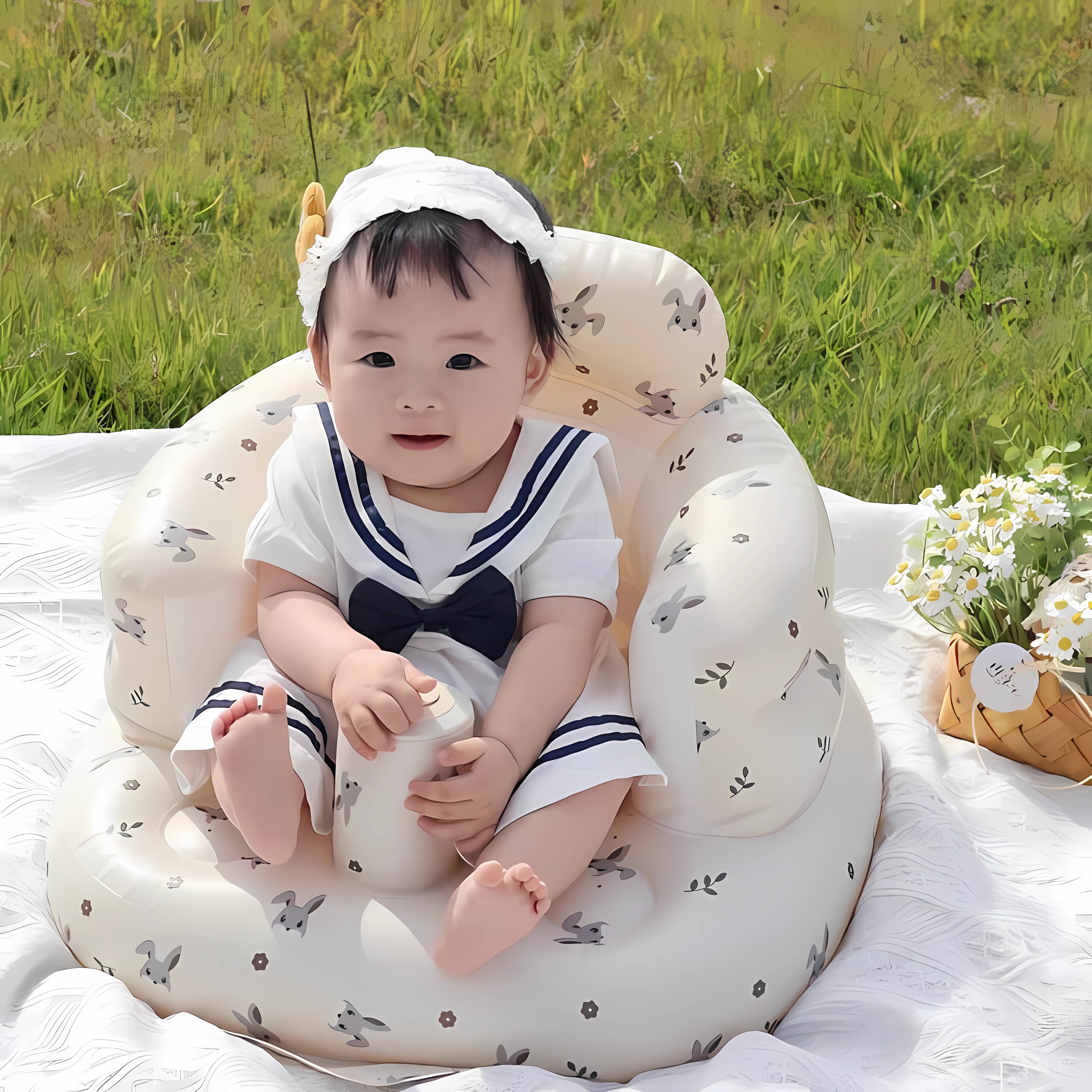 Baby sit and stand bathing bath stool anti-fall chair inflatable sofa foldable