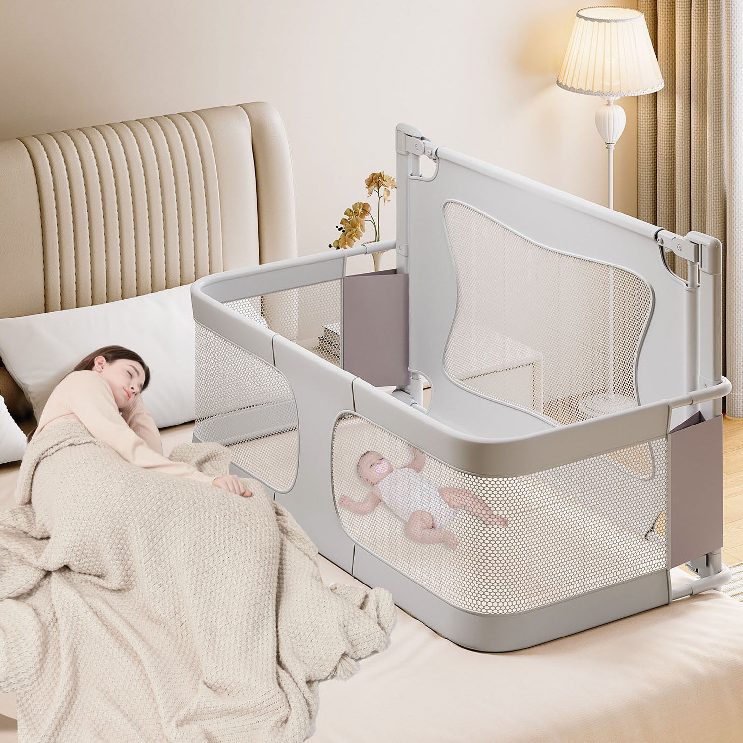 Baby Bedside Sleeper 3 in 1 Folding Portable Crib Breathable Safe Baby Bassinet