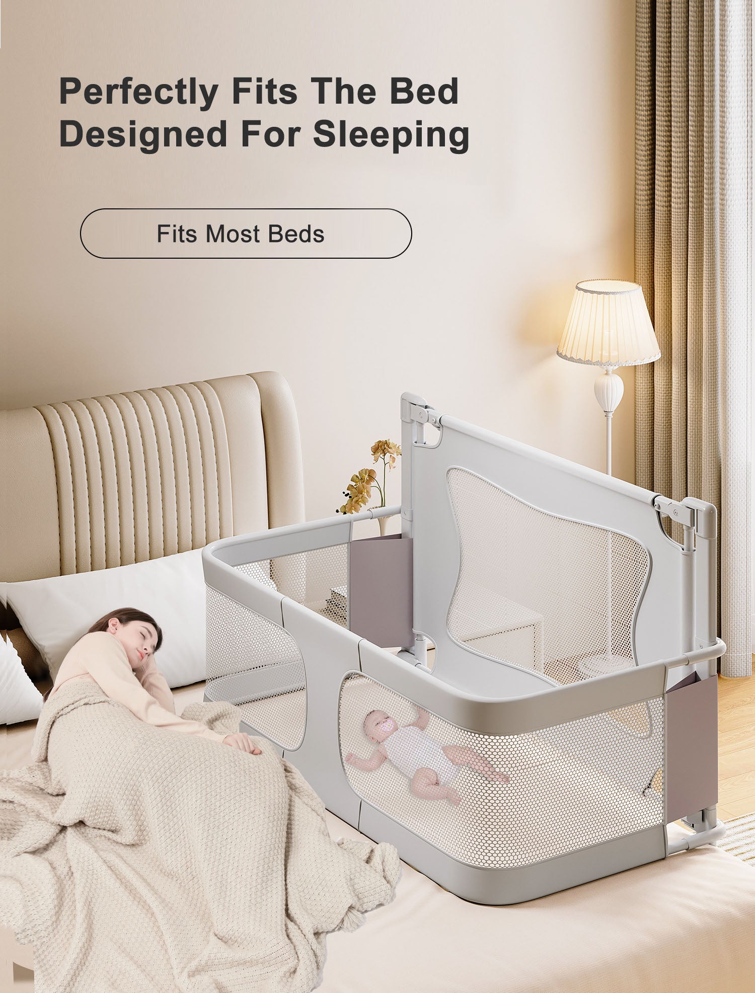Baby Bedside Sleeper 3 in 1 Folding Portable Crib Breathable Safe Baby Bassinet