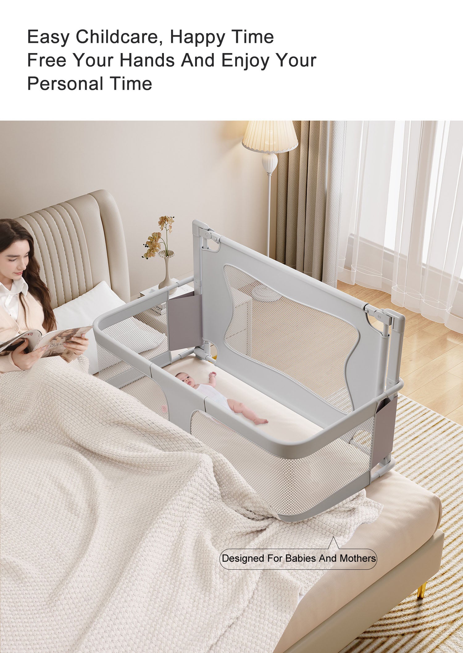 Baby Bedside Sleeper 3 in 1 Folding Portable Crib Breathable Safe Baby Bassinet