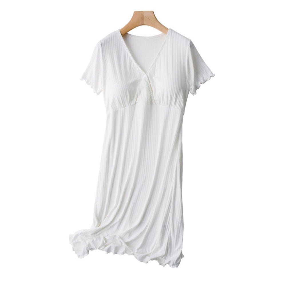 Stretchable Button-Front Nightdress Front Opening Design Button-Down Access