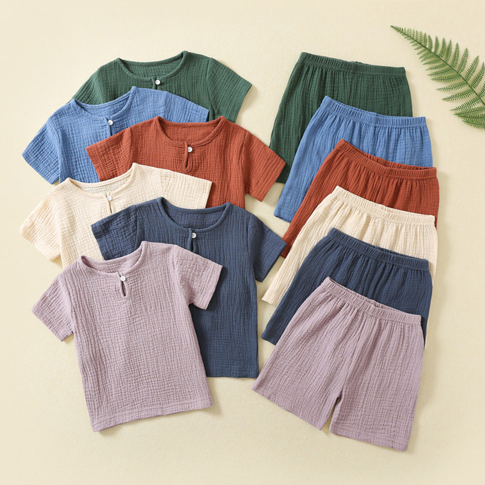 Baby suit summer thin double-layer gauze suit two piece Set