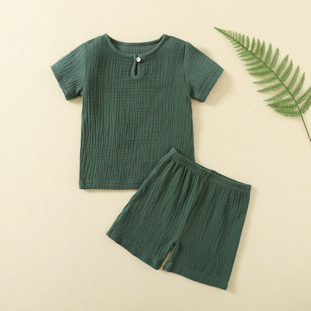 Baby suit summer thin double-layer gauze suit two piece Set