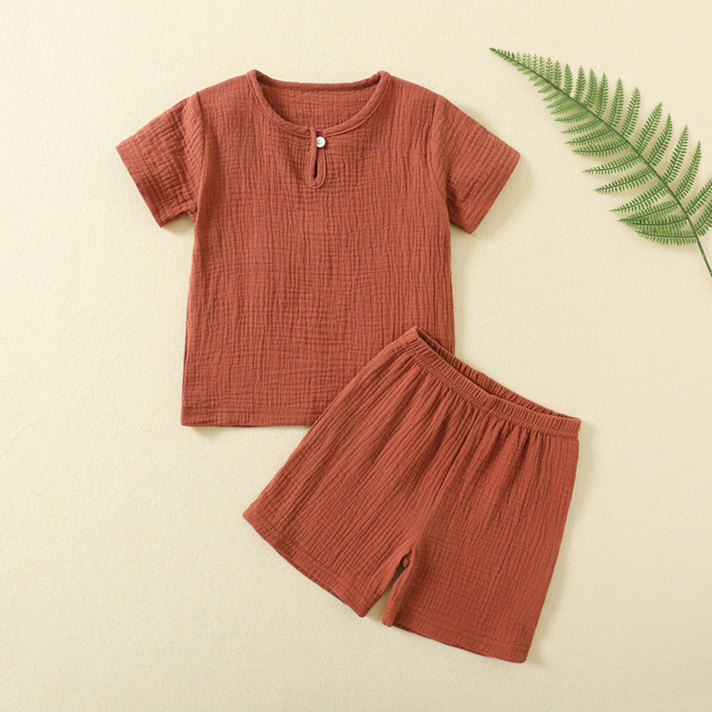 Baby suit summer thin double-layer gauze suit two piece Set