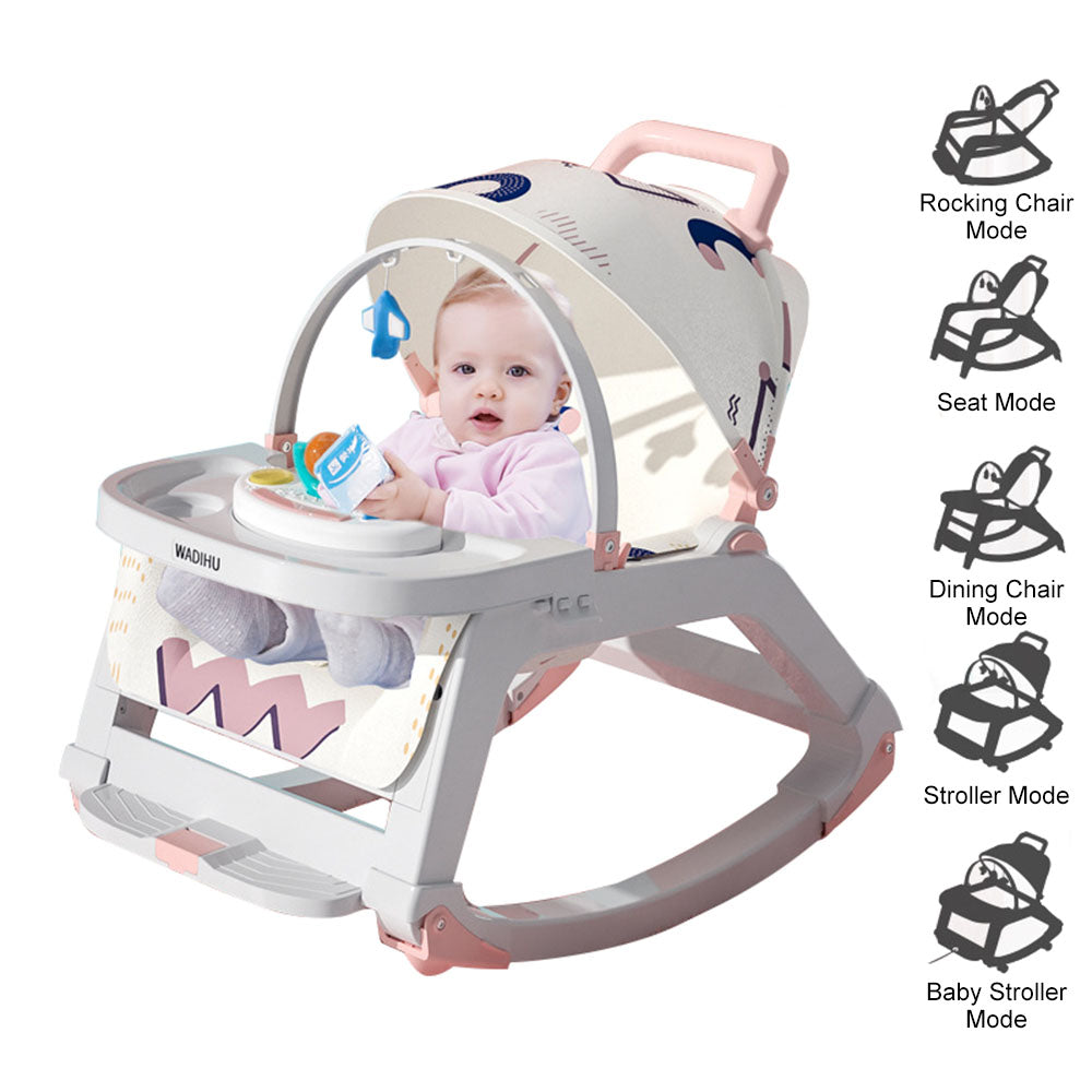5 In 1 Infant Toddler Baby Bouncer Rocker Dining Chair Seat With Wheels