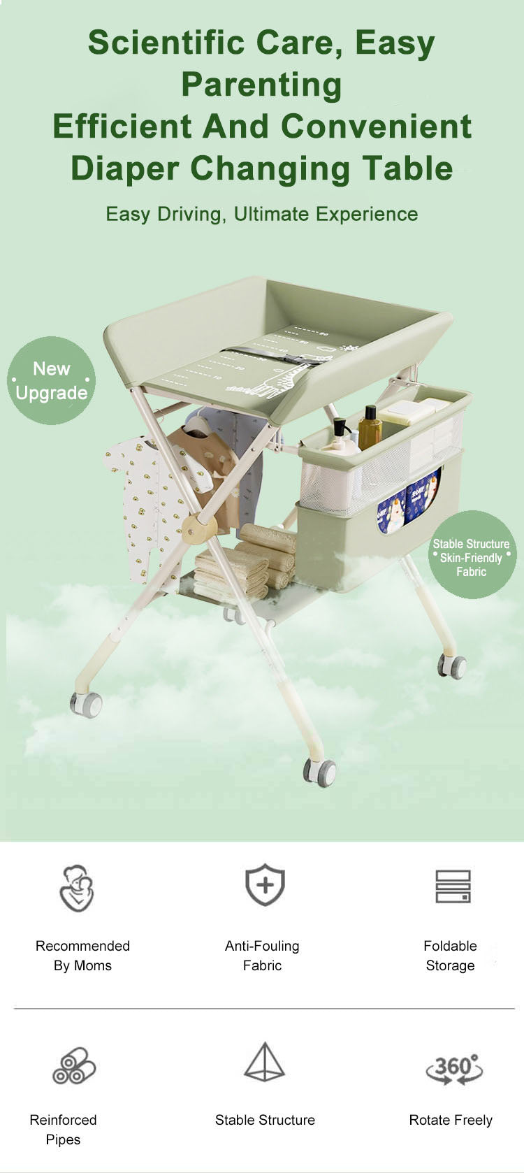 Baby diaper changing table foldable bathing table newborn care table adjustable