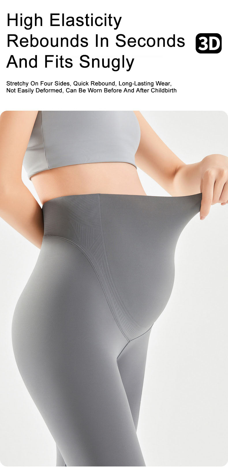 Anti-Slip Belly Support Leggings Mid-length | Full Coverage for Active Moms