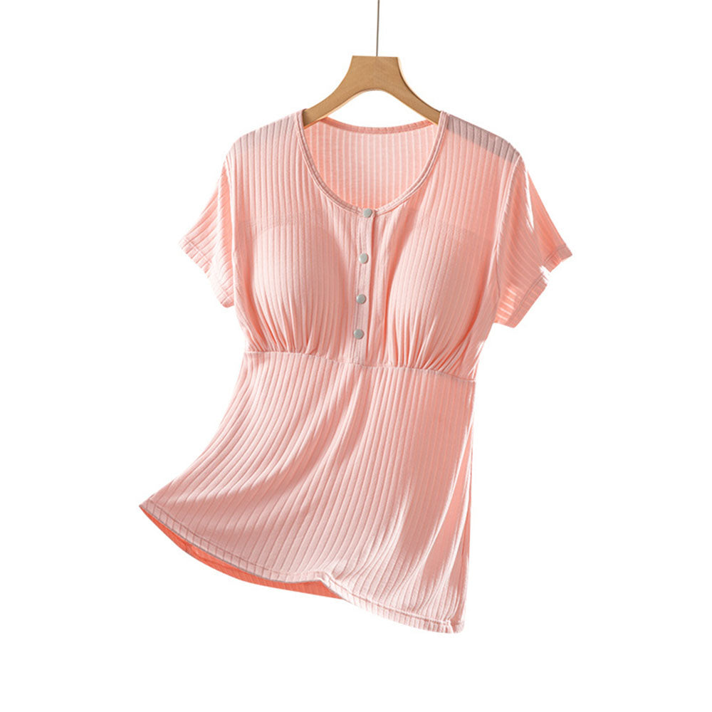 Nursing Tops Short-Sleeved T-shirts Large-size Front buttoning For Active Mom