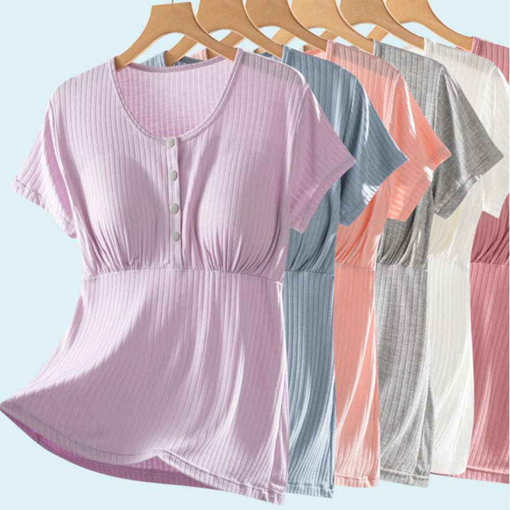 Nursing Tops Short-Sleeved T-shirts Large-size Front buttoning For Active Mom