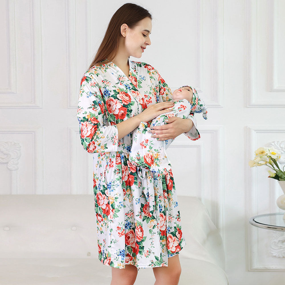 Mom Baby Floral Matching Set: Cozy Robe Swaddle